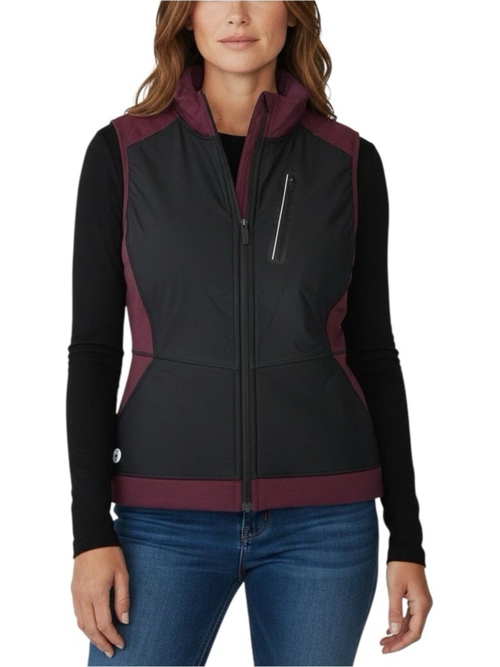 Smartwool Women's Smartloft Wind Zip Front Vest Layer Sz L In Eggplant/Black